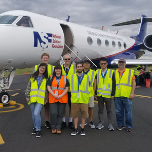 Illinois professor Bob Rauber, far right, University of Oklahoma (and former U of I) professor Greg McFarquhar, third from left, along with students from both universities, pause for a photo in Hobart, Tasmania, an Australian state. From there they studied clouds via a research airplane from the National Center for Atmospheric Research and National Science Foundation. (Image courtesy of Bob Rauber.)